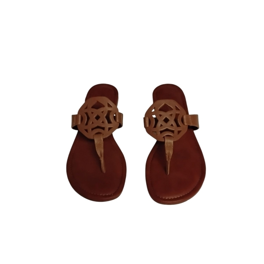 Michael Shannon Women's 91/2  Brown Leather Sandal Slide On with Cutout Design
